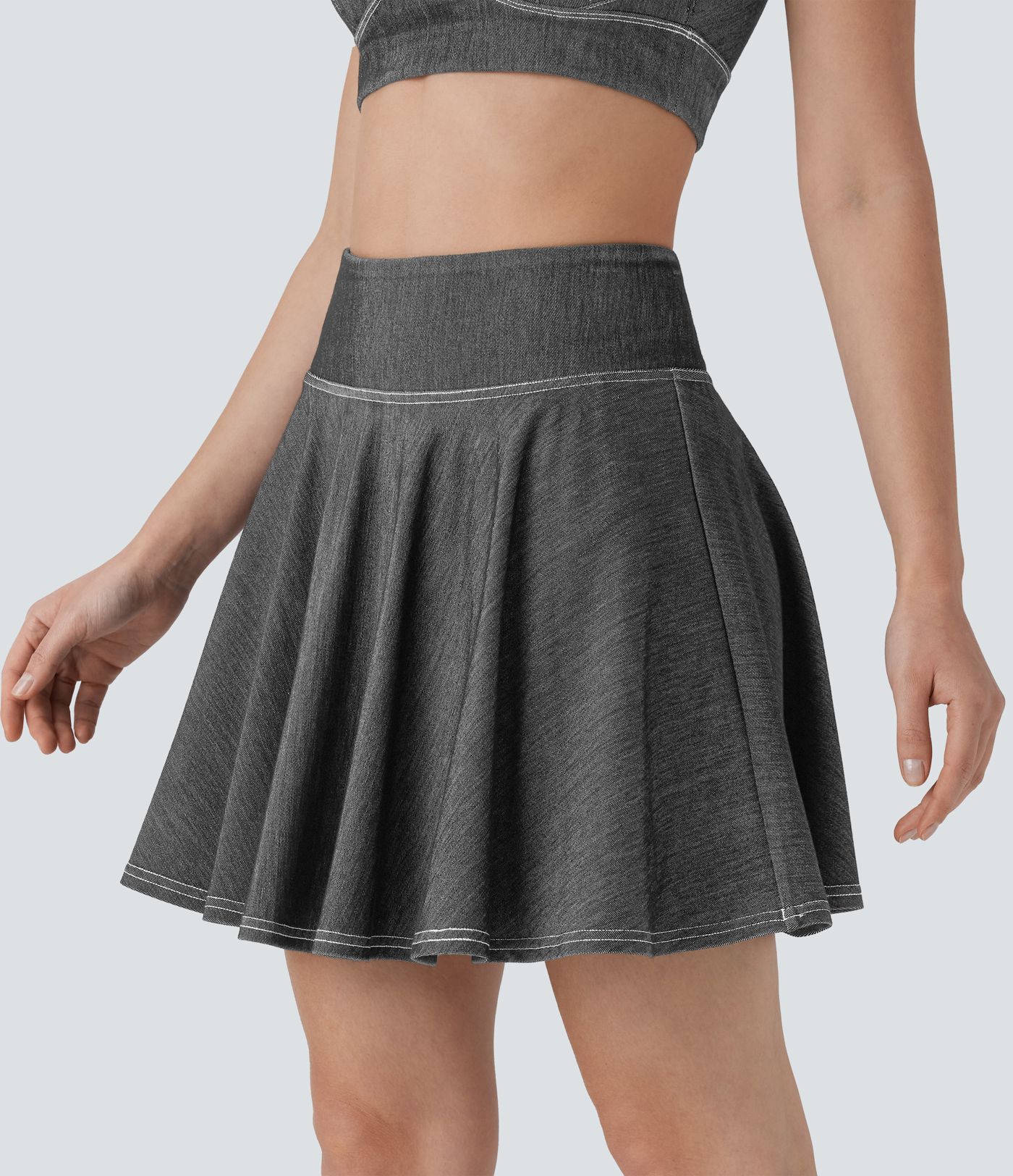 Halara Flex™ High Waisted 2-in-1 Cool Touch Washed Stretchy Knit Denim Mini Tennis Skirt with Pockets