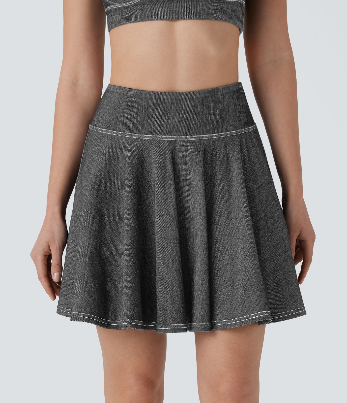Halara Flex™ High Waisted 2-in-1 Cool Touch Washed Stretchy Knit Denim Mini Tennis Skirt with Pockets