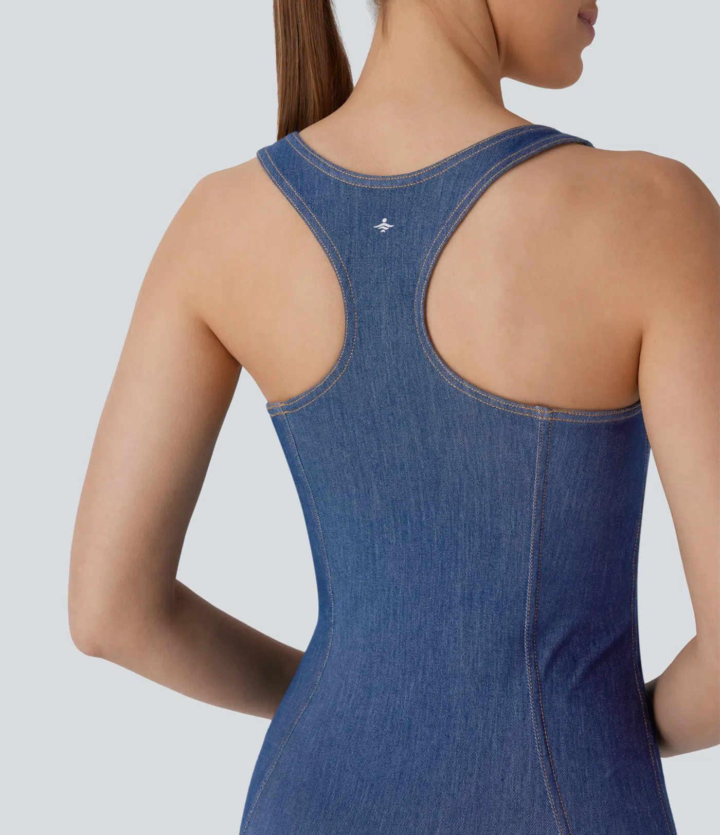 Body Halara Flex™ Denim mezclilla tenis elástica desgastada cuello cuadrado y espalda nadadora con tacto frío