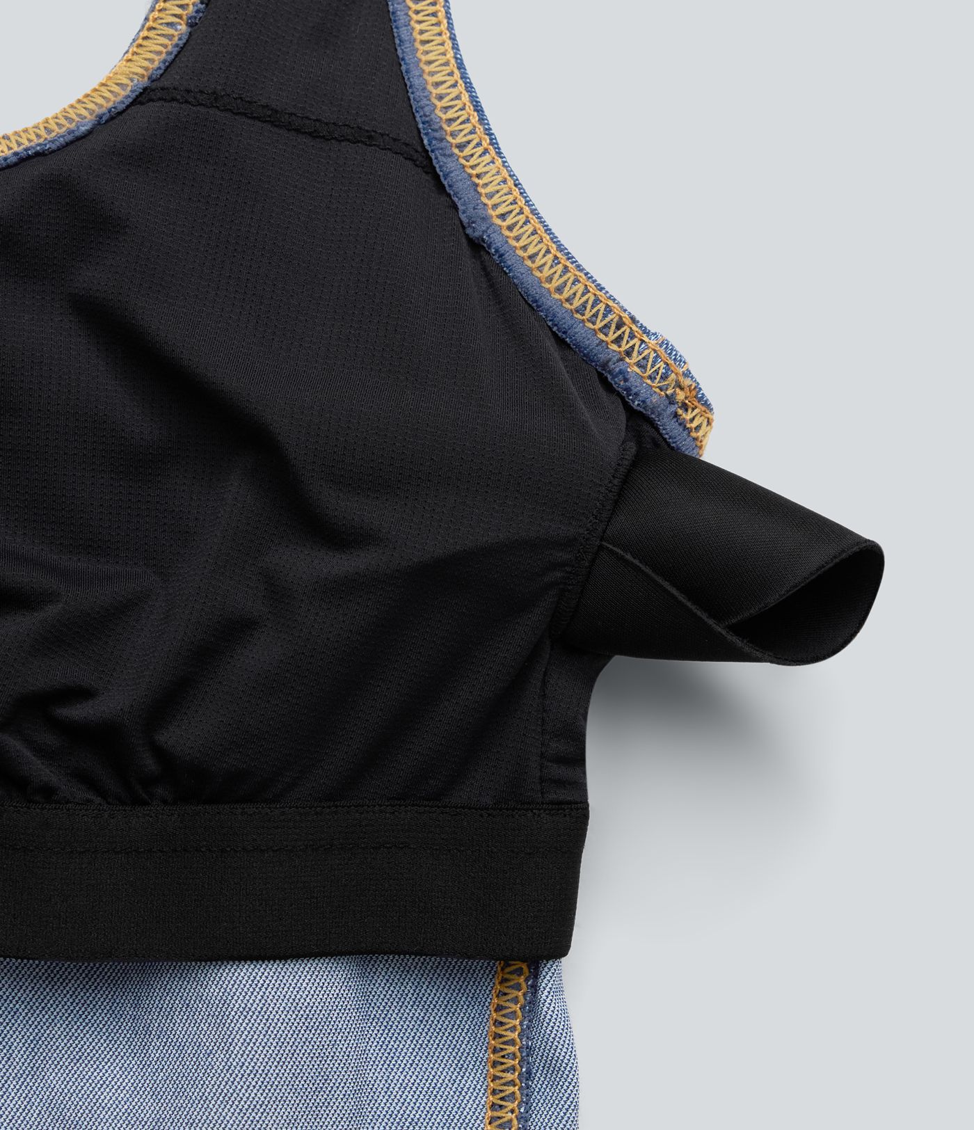 Body de tennis Halara Flex™ en denim stretch lavé à col carré, dos nageur et toucher frais