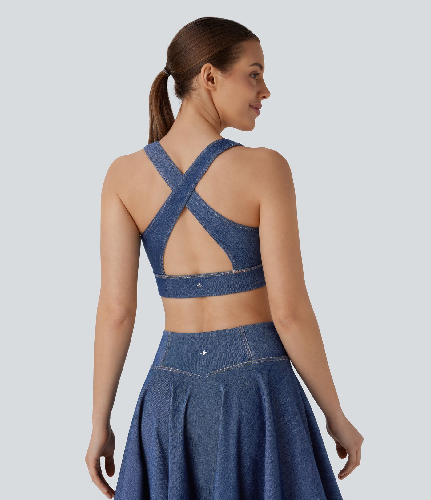 Camiseta Halara Flex™ Denim tenis tirantes elástica desgastada con espalda descubierta y entrecruzada fresca al tacto