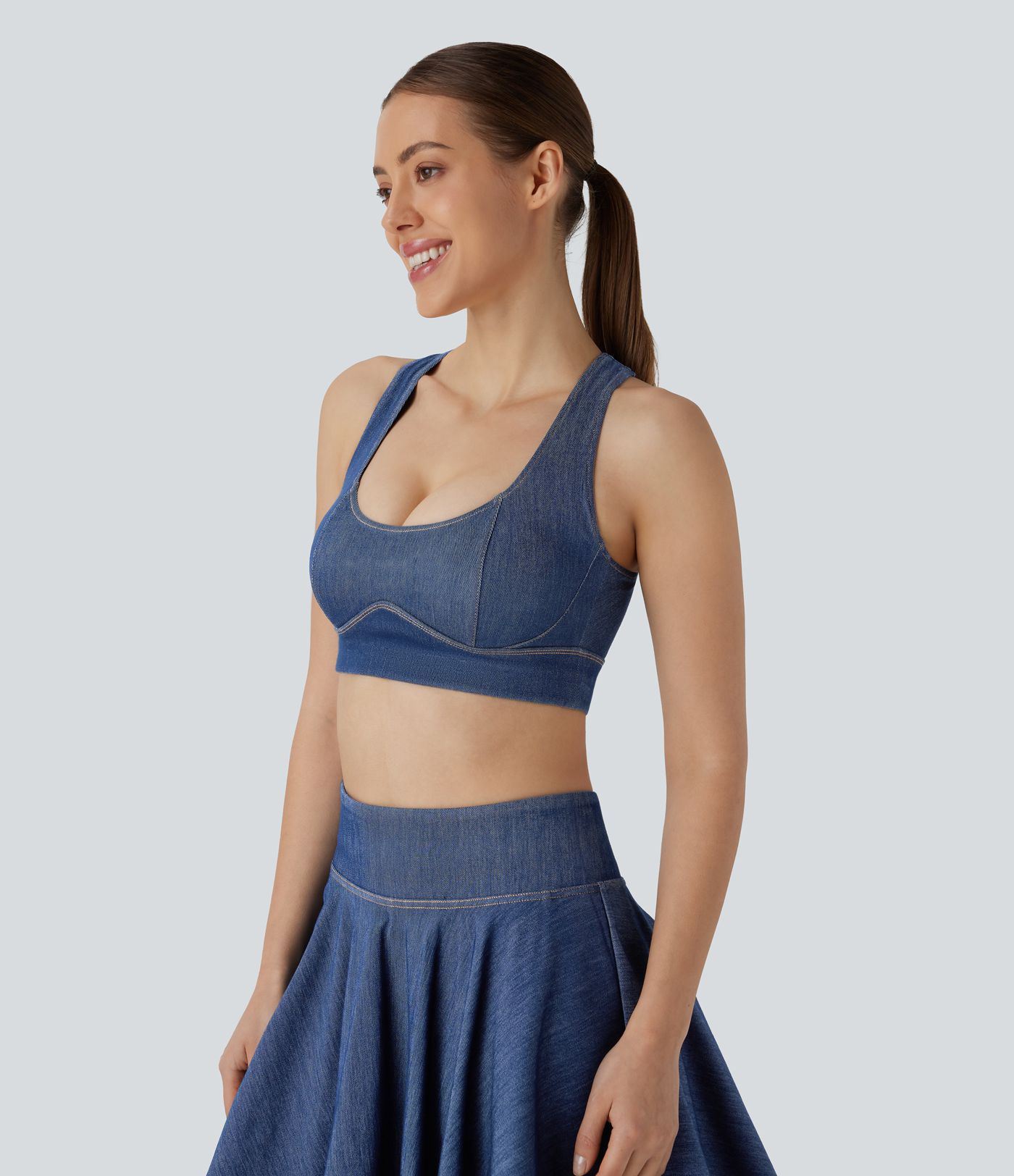 Camiseta Halara Flex™ Denim tenis tirantes elástica desgastada con espalda descubierta y entrecruzada fresca al tacto