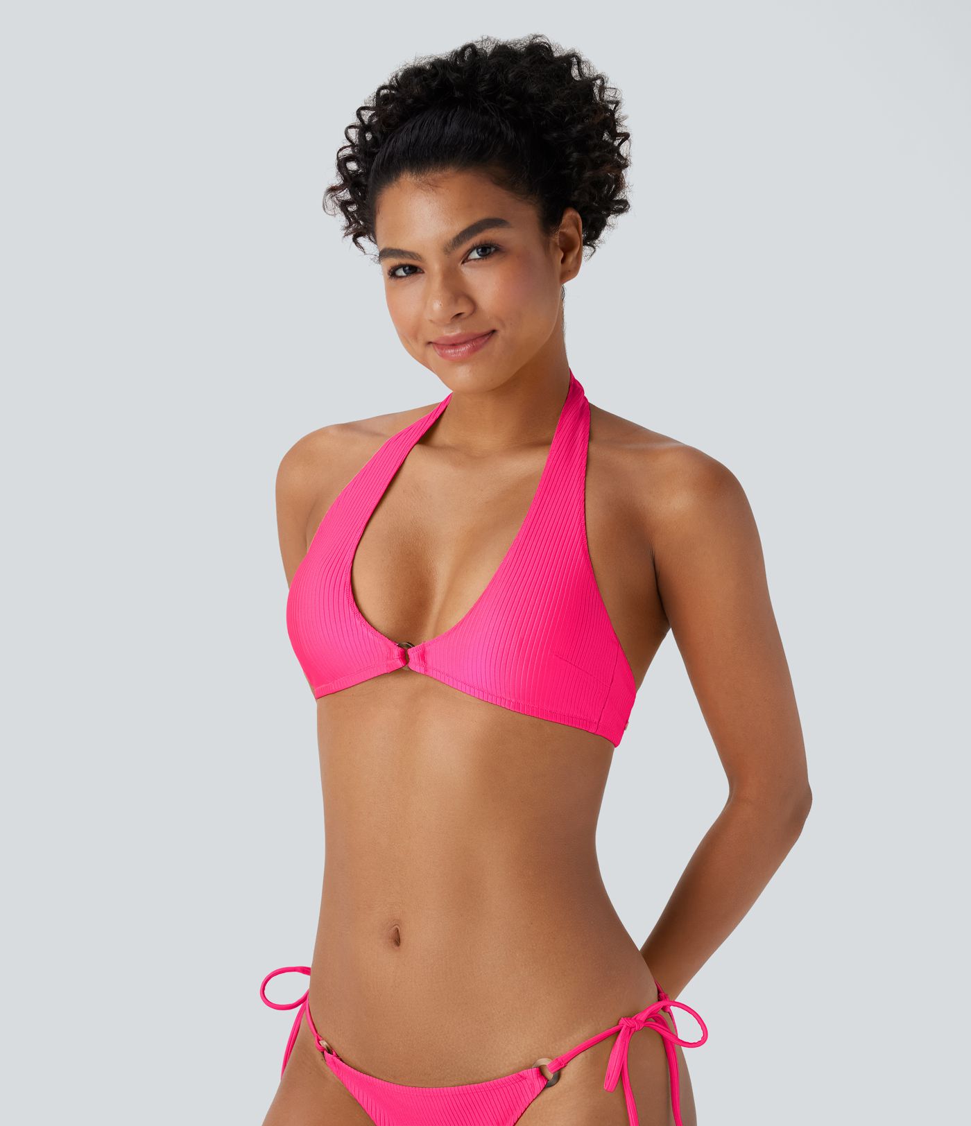 Ribbed Halter Backless Bikini Top Swimsuit