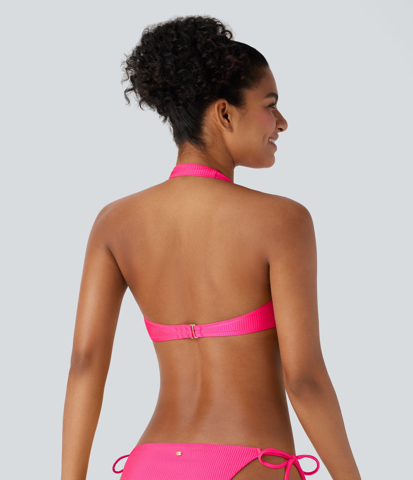 Ribbed Halter Backless Bikini Top Swimsuit