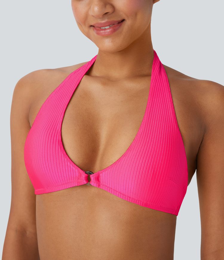Ribbed Halter Bikini Top Swimsuit
