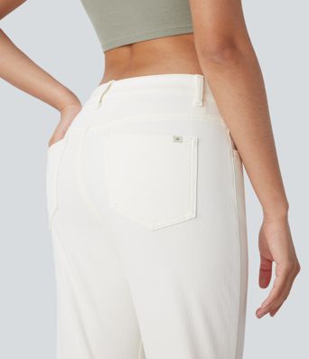Halara Flex™ Low Rise Zipper Pockets Washed Casual Bootcut Jeans