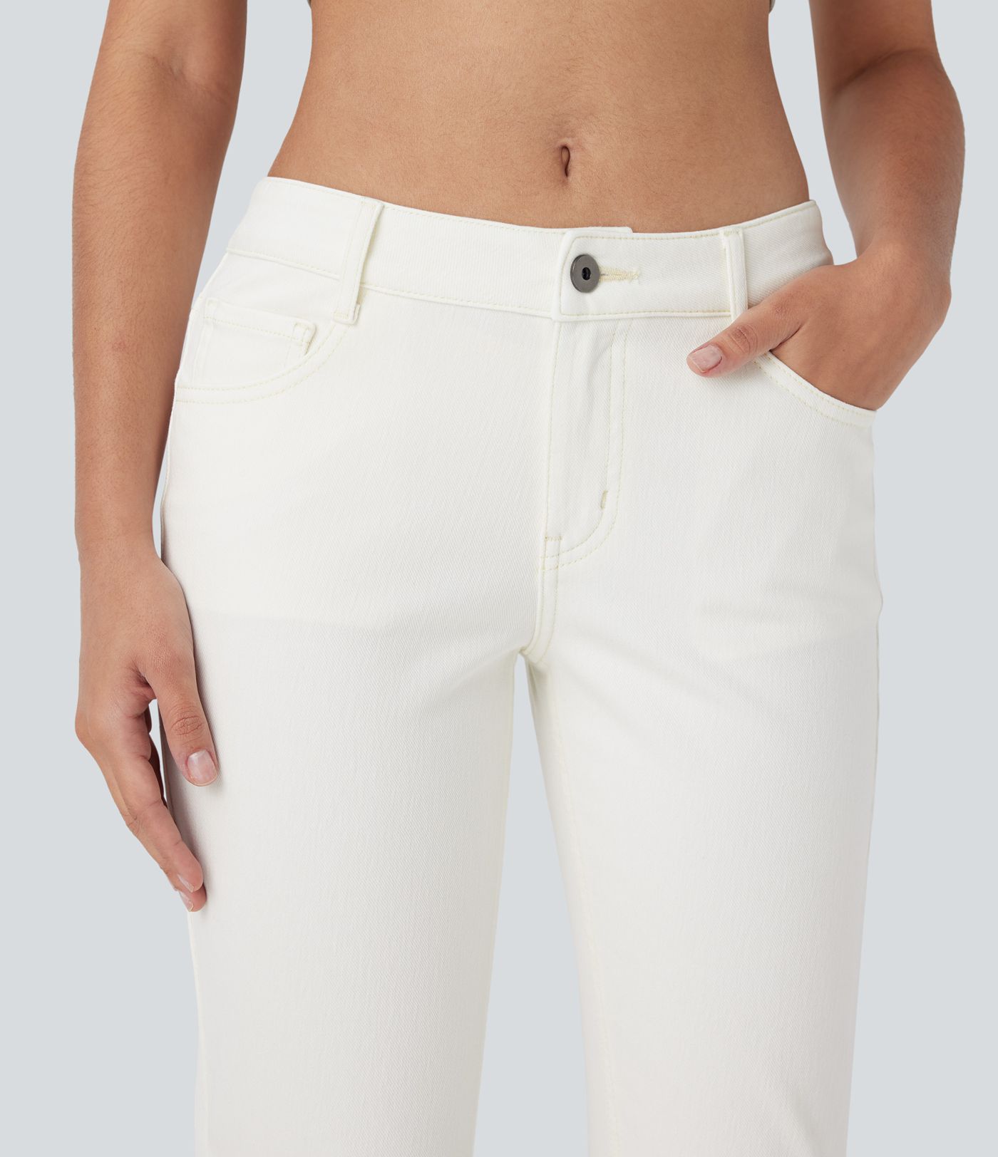 Halara Flex™ Low Rise Zipper Pockets Washed Casual Bootcut Jeans