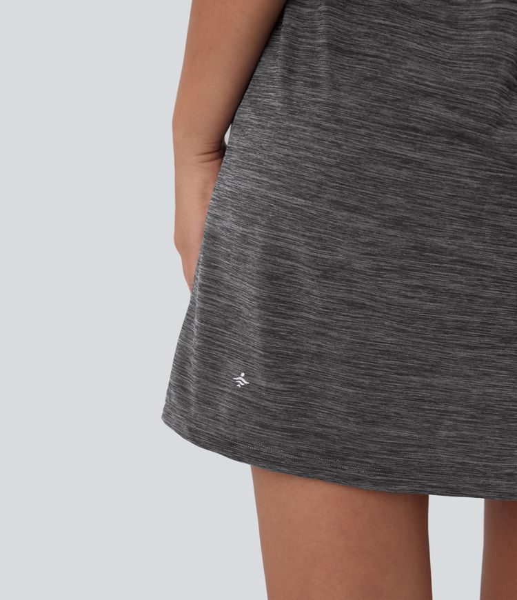 U Neck Racerback Contrast Mesh 2-Piece Pocket Mini Yoga Active Dress