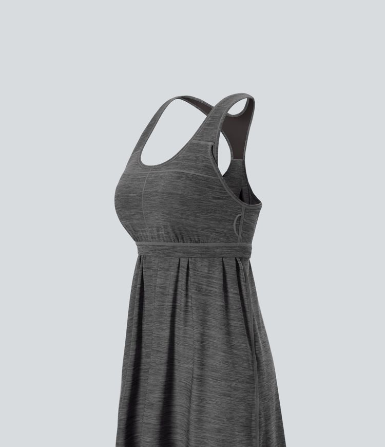 U Neck Racerback Contrast Mesh 2-Piece Pocket Mini Yoga Active Dress