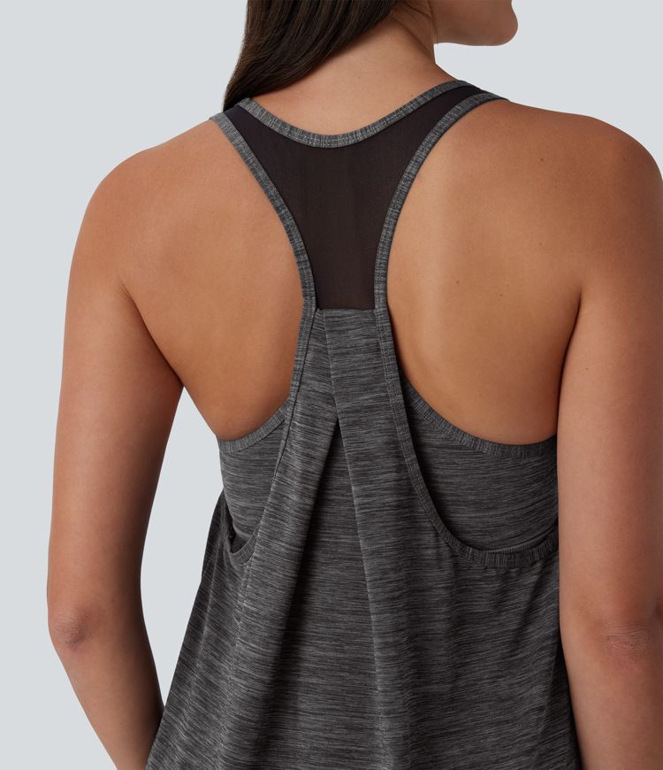 U Neck Racerback Contrast Mesh 2-Piece Pocket Mini Yoga Active Dress