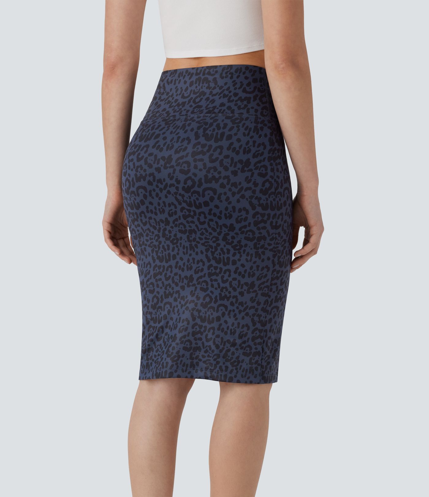 Lässiger Shapewear-Midirock mit hohem Bund, Bauchkontrolle und Leopardenmuster - Po-Lifting