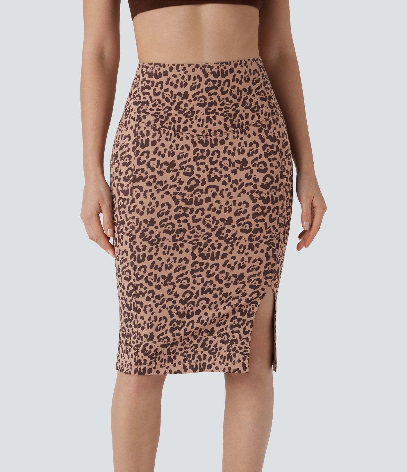 High Waisted Tummy Control Butt Lifting Midi Leopard Print Casual Shapewear Skirt