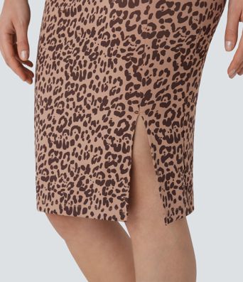 High Waisted Tummy Control Butt Lifting Midi Leopard Print Casual Shapewear Skirt