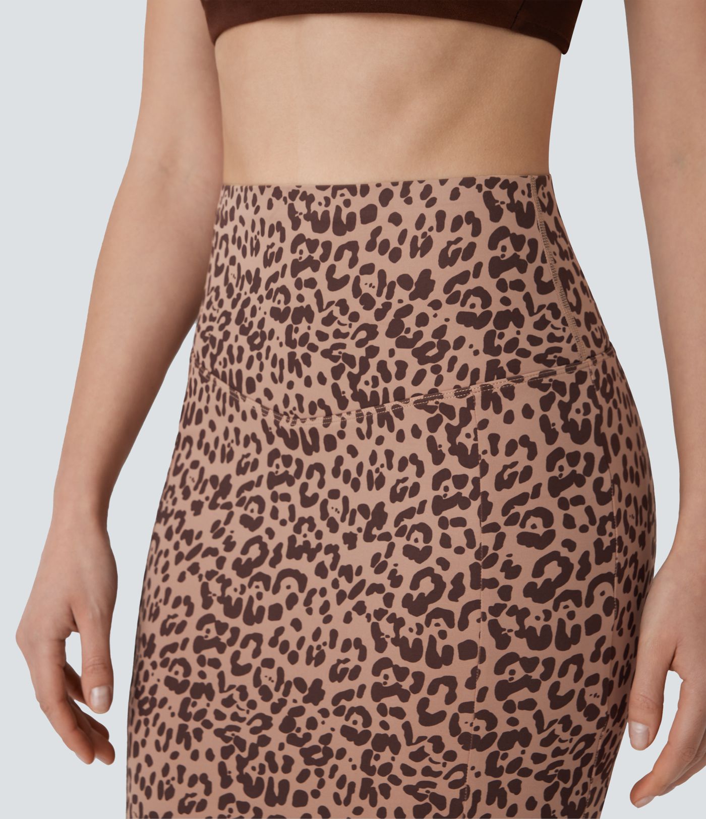 High Waisted Tummy Control Butt Lifting Midi Leopard Print Casual Shapewear Skirt