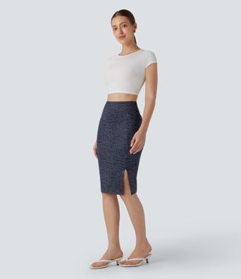 Lässiger Shapewear-Midirock mit hohem Bund, Bauchkontrolle und Leopardenmuster - Po-Lifting