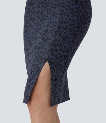 Lässiger Shapewear-Midirock mit hohem Bund, Bauchkontrolle und Leopardenmuster - Po-Lifting