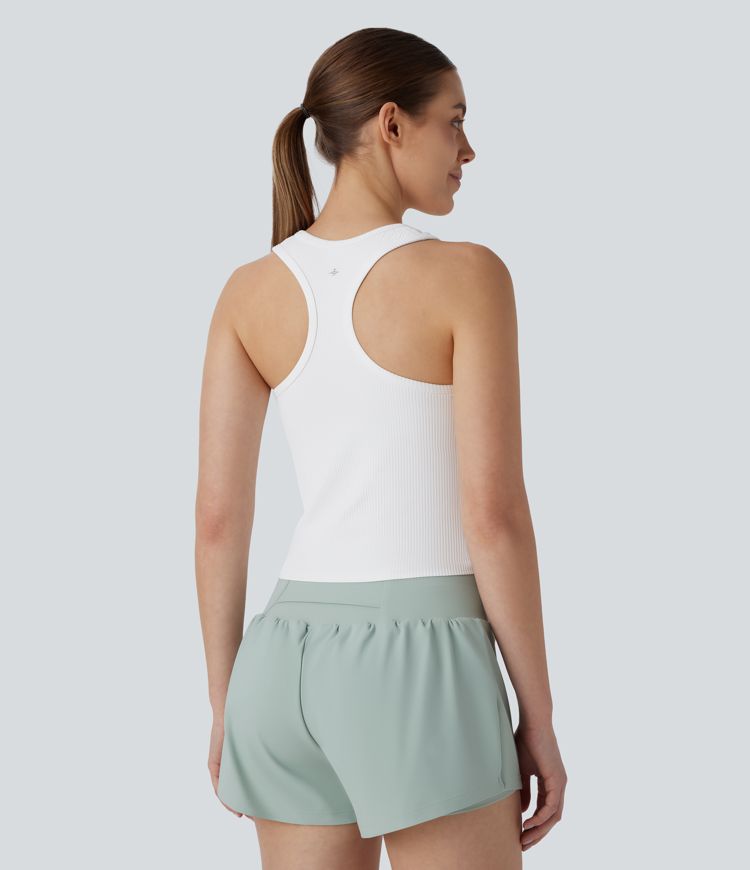 Ribbed Backless Racerback Yoga Tank Top