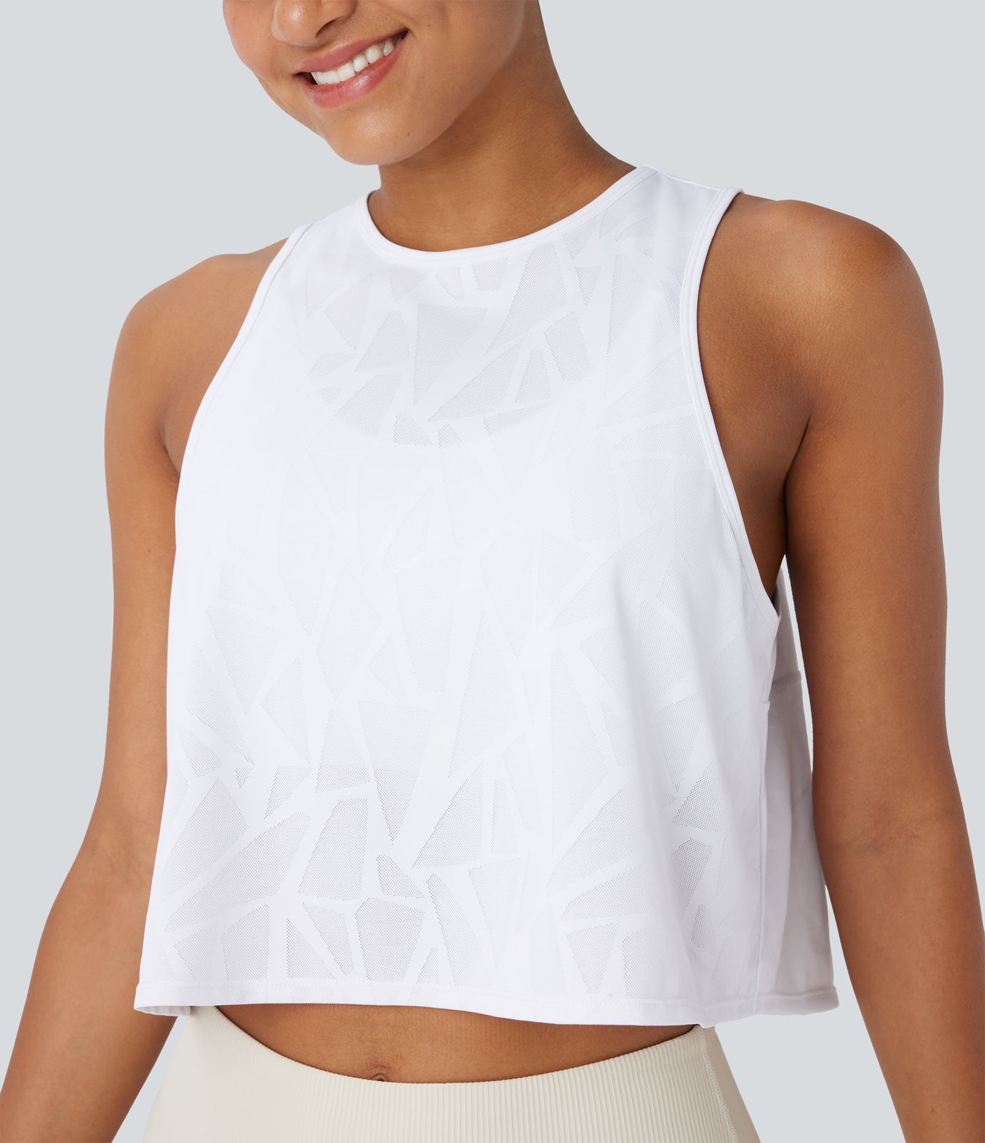 Kurzes Yoga-Tanktop mit Rundhalsausschnitt und Cut-Out