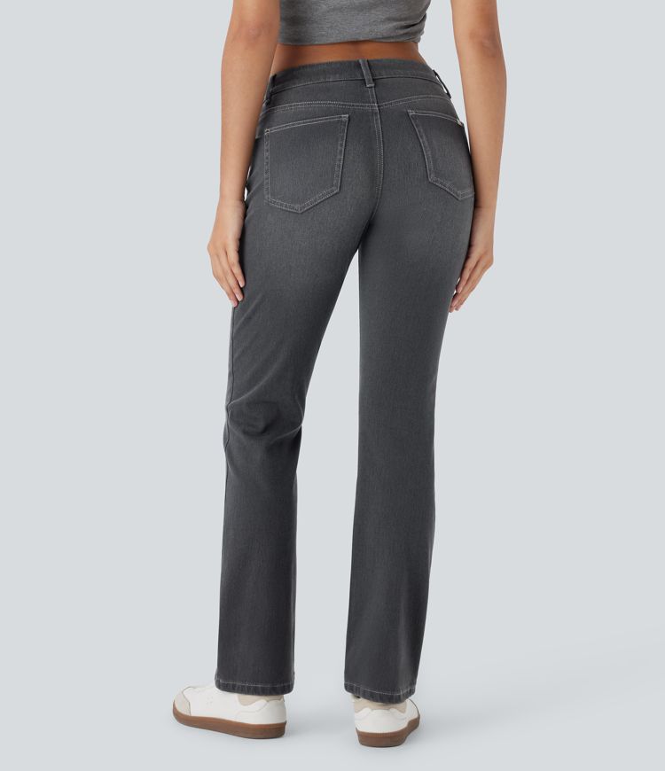 Halara Flex™ Low Rise Zipper Pockets Washed Casual Bootcut Jeans