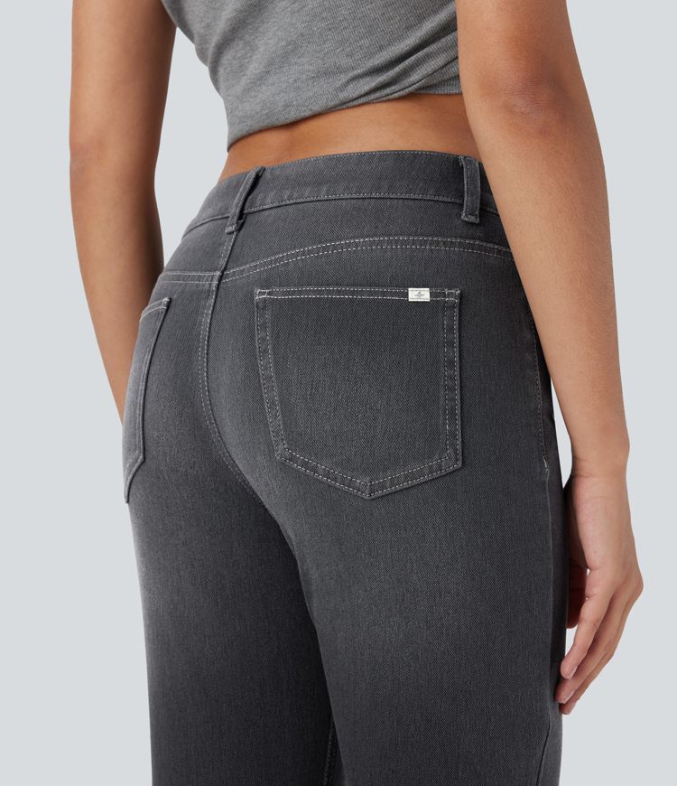 Halara Flex™ Low Rise Zipper Pockets Washed Casual Bootcut Jeans