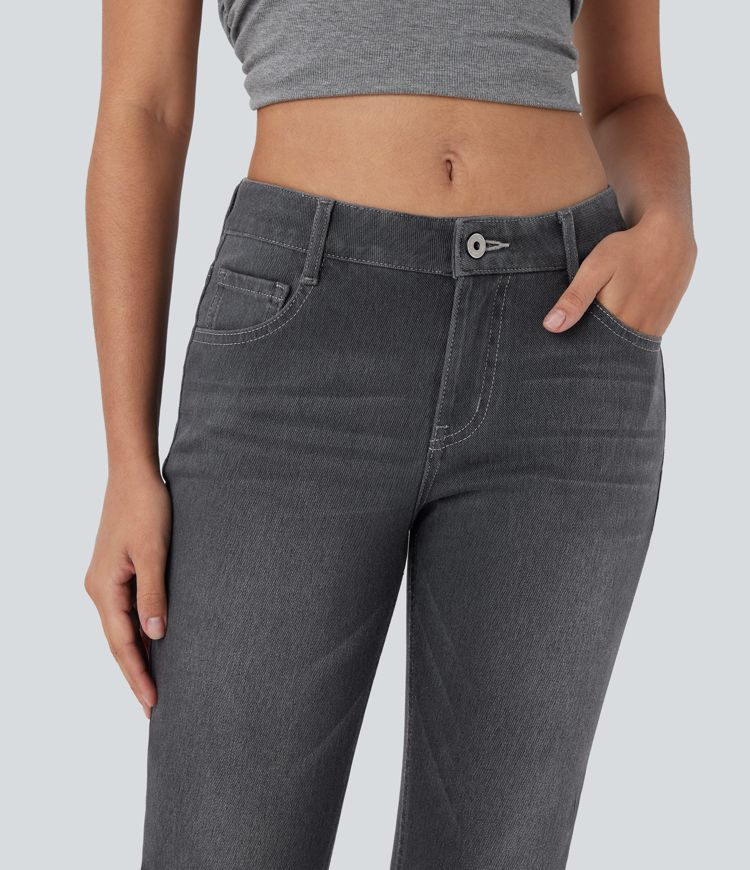 Halara Flex™ Low Rise Zipper Pockets Washed Casual Bootcut Jeans
