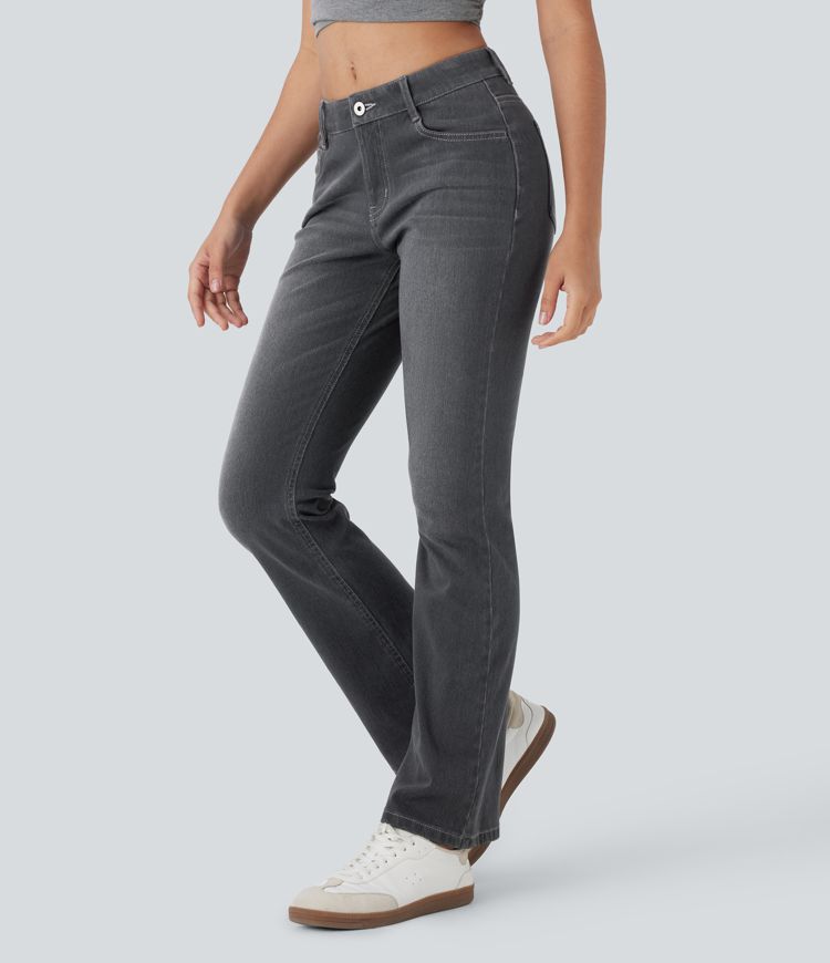 Halara Flex™ Low Rise Zipper Pockets Washed Casual Bootcut Jeans
