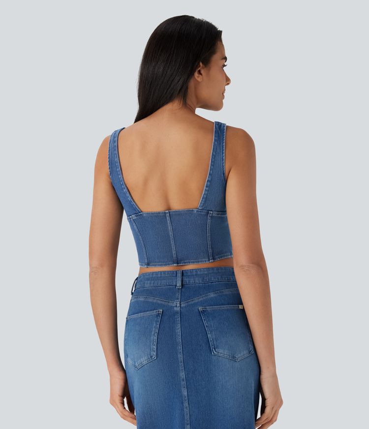 Halara Flex™ Square Neck Corset Cropped Denim Casual Tank Top