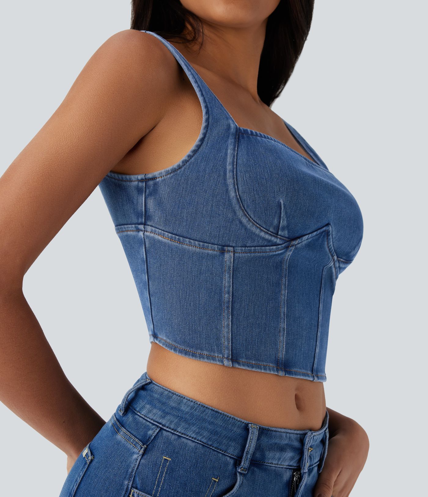 Camiseta sin mangas Halara Flex™ Denim elástica con escote cuadrado y espalda descubierta