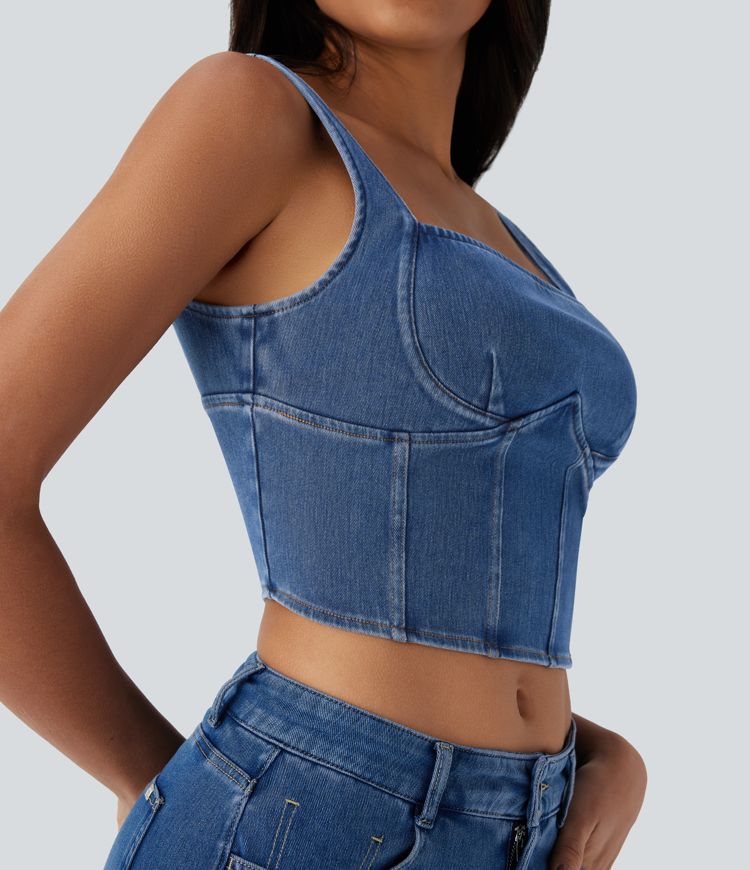 Halara Flex™ Square Neck Corset Cropped Denim Casual Tank Top