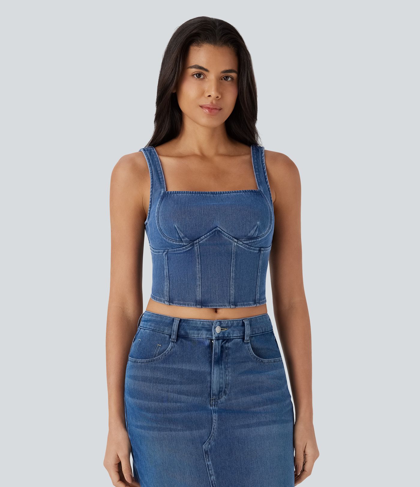 Camiseta sin mangas Halara Flex™ Denim elástica con escote cuadrado y espalda descubierta