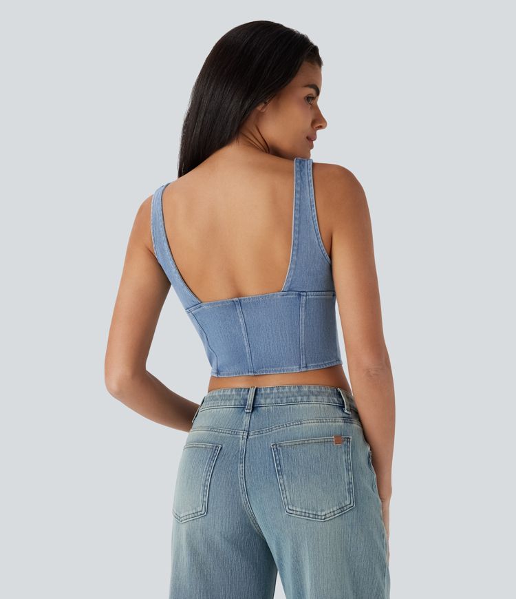 Halara Flex™ Square Neck Corset Cropped Denim Casual Tank Top