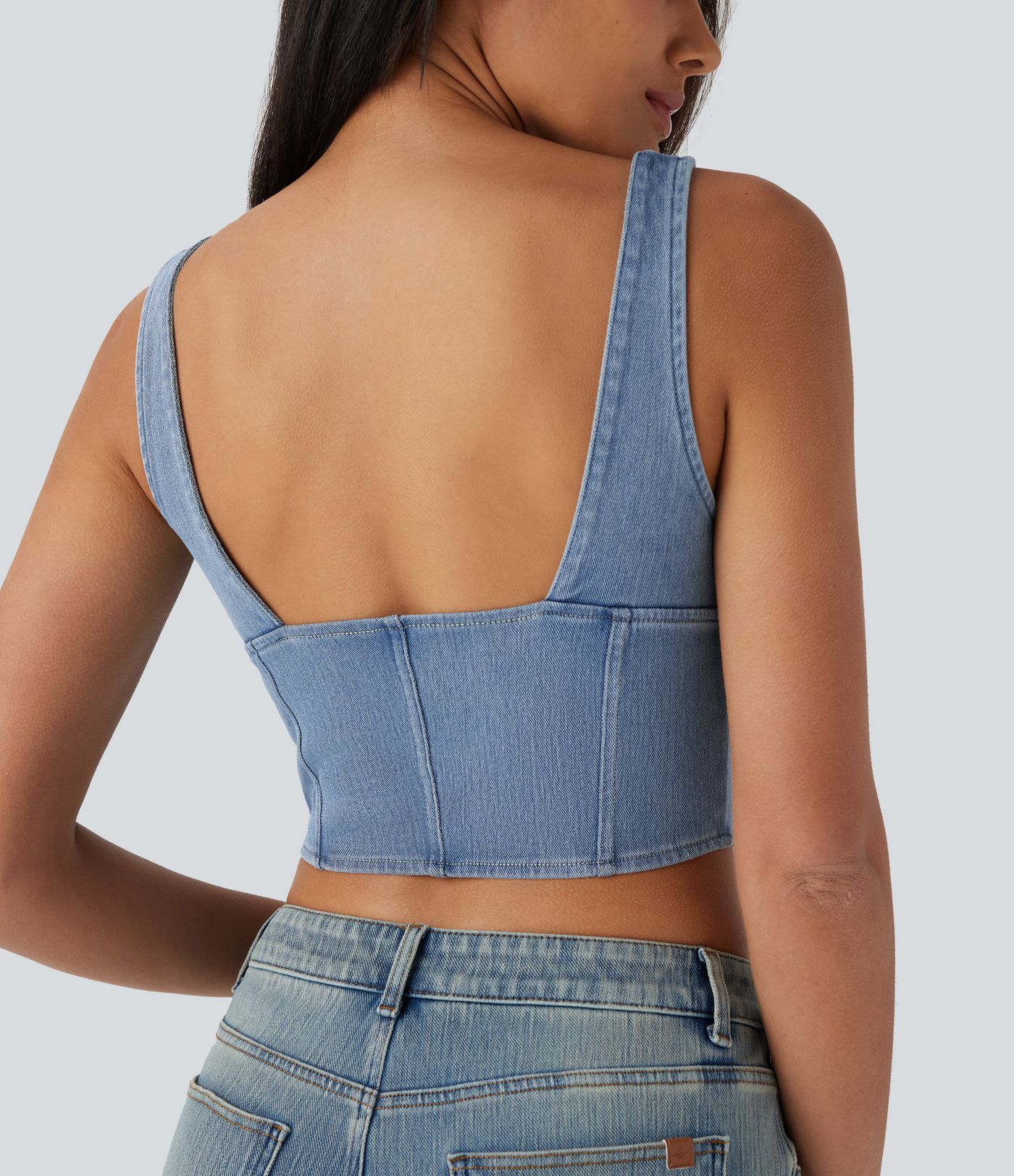 Halara Flex™ Square Neck Corset Cropped Denim Casual Tank Top