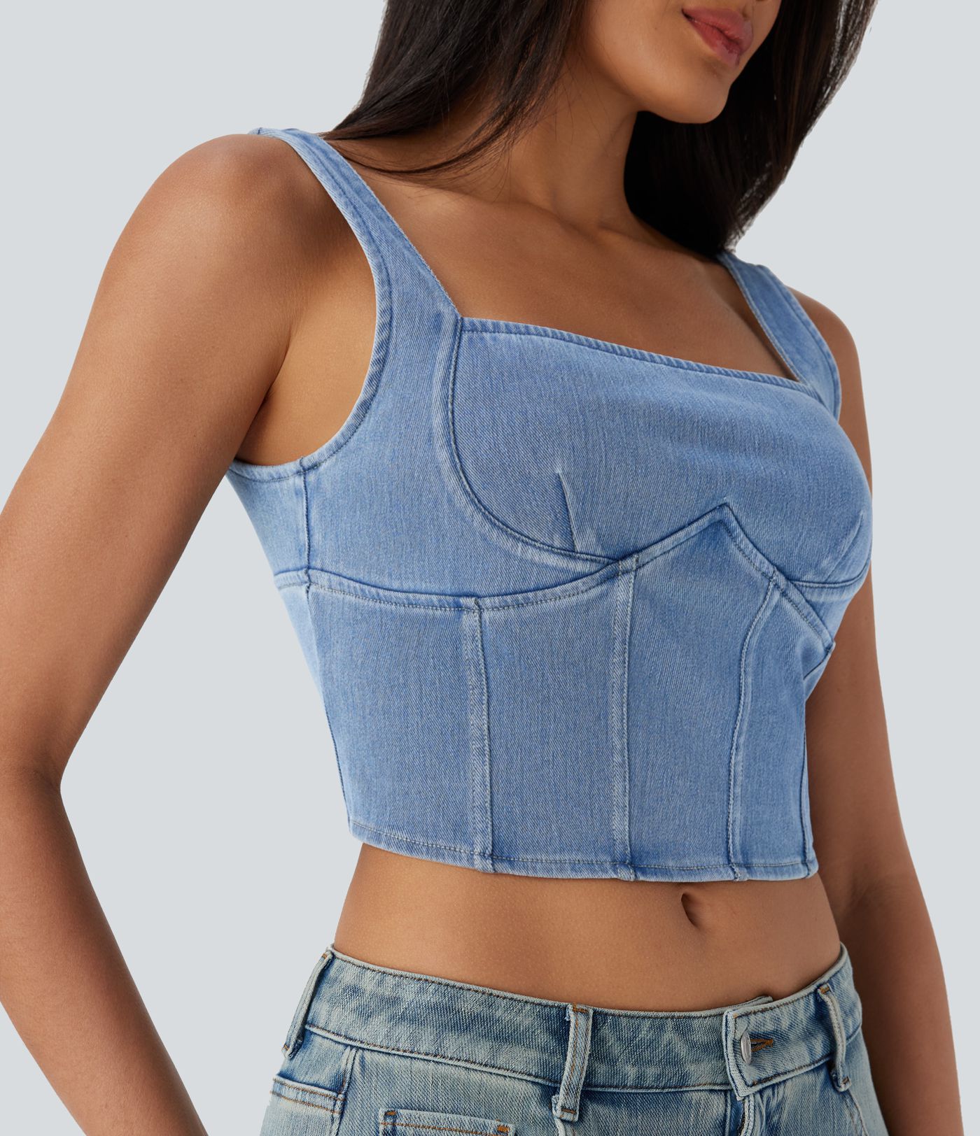 Halara Flex™ Square Neck Corset Cropped Denim Casual Tank Top