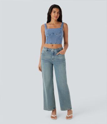 Halara Flex™ Square Neck Corset Cropped Denim Casual Tank Top