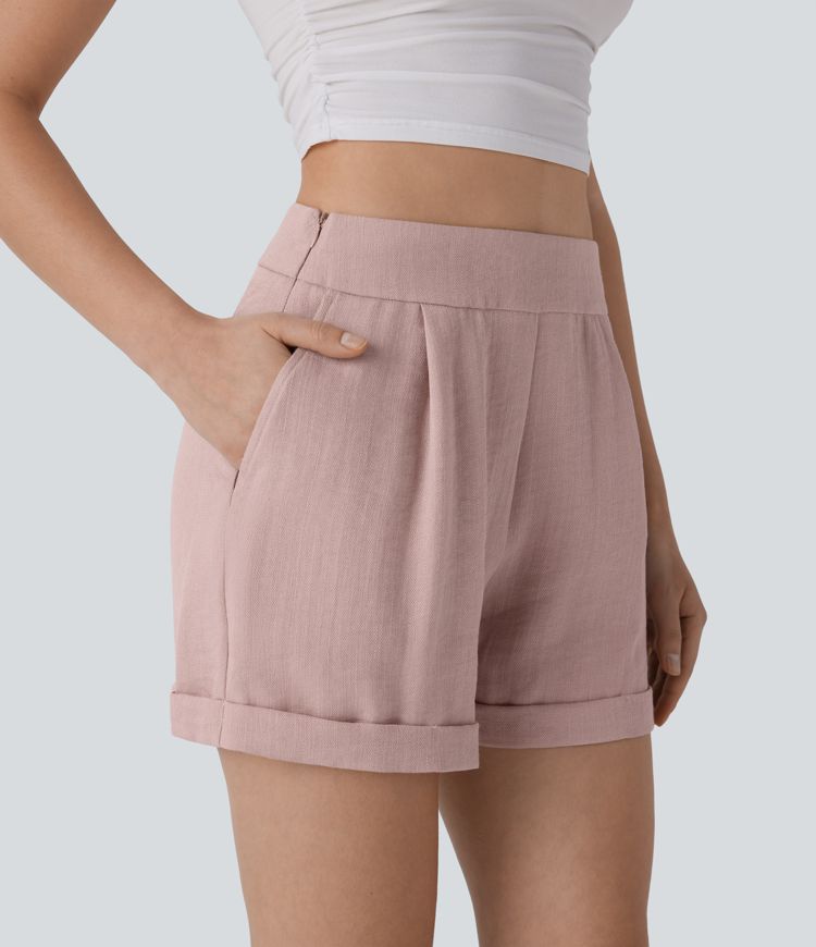 Pantalón corto tiro alto bolsillo lateral cremallera invisible