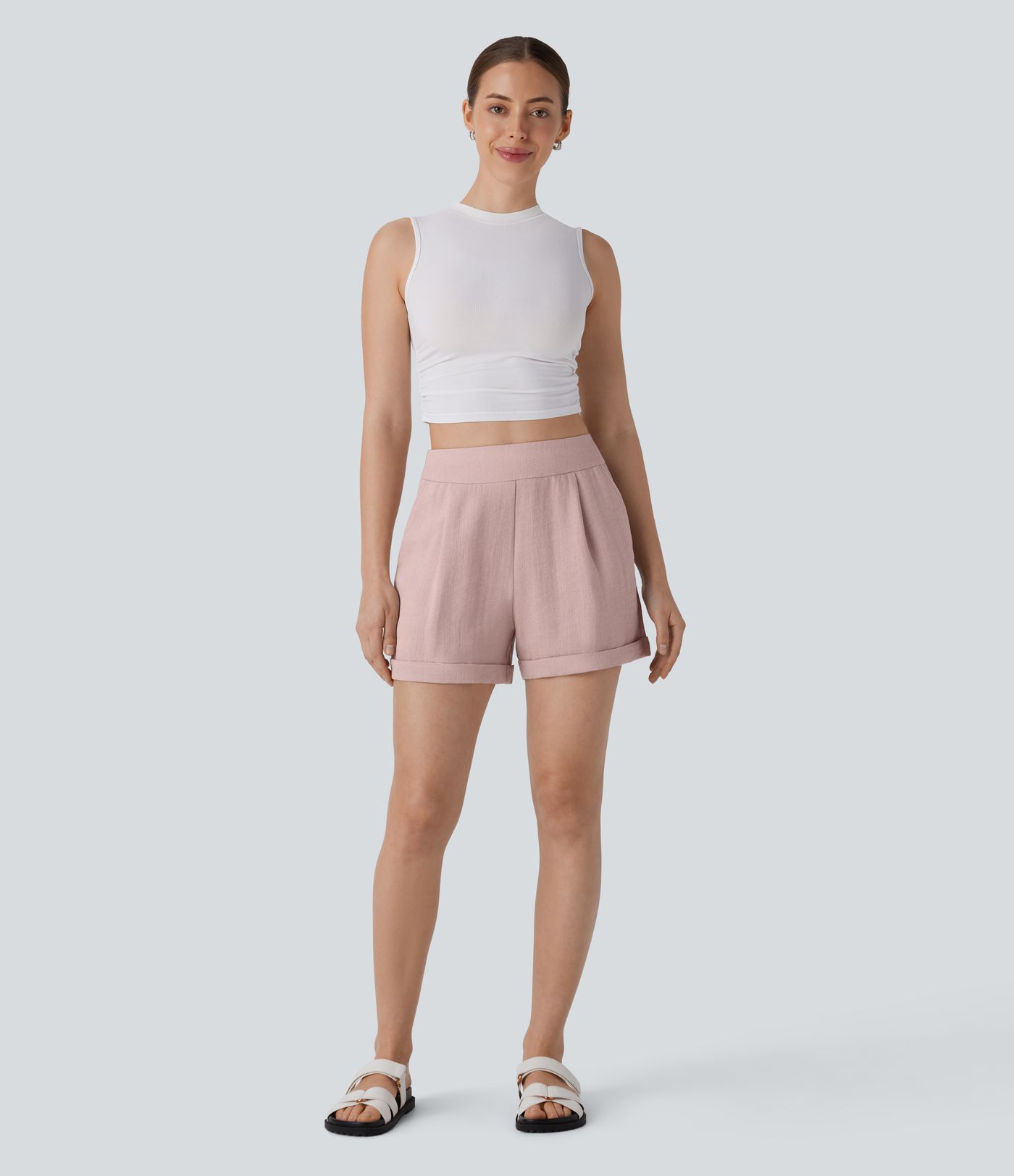 Pantalón corto tiro alto bolsillo lateral cremallera invisible