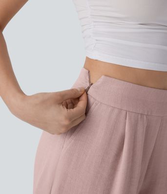 Pantalón corto tiro alto bolsillo lateral cremallera invisible