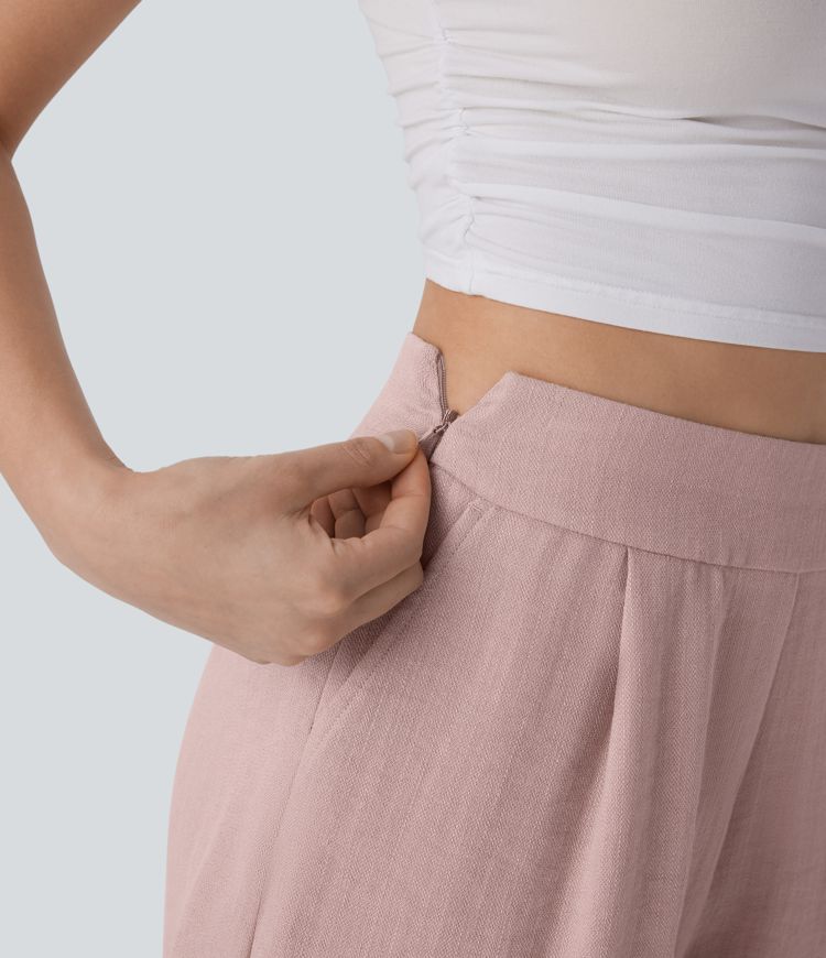 Pantalón corto tiro alto bolsillo lateral cremallera invisible