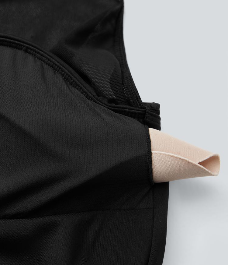 Halter Tie Back Backless Cut Out Contrast Mesh Cropped Casual Top