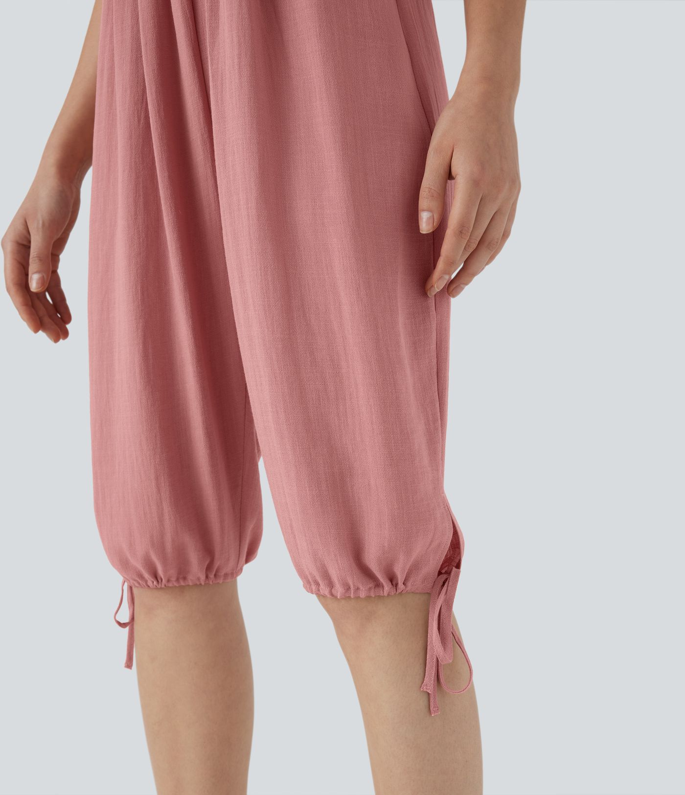 Lässiger Overall mit Leinengefühl, mehreren Taschen, verstellbaren Trägern und Kordelzug