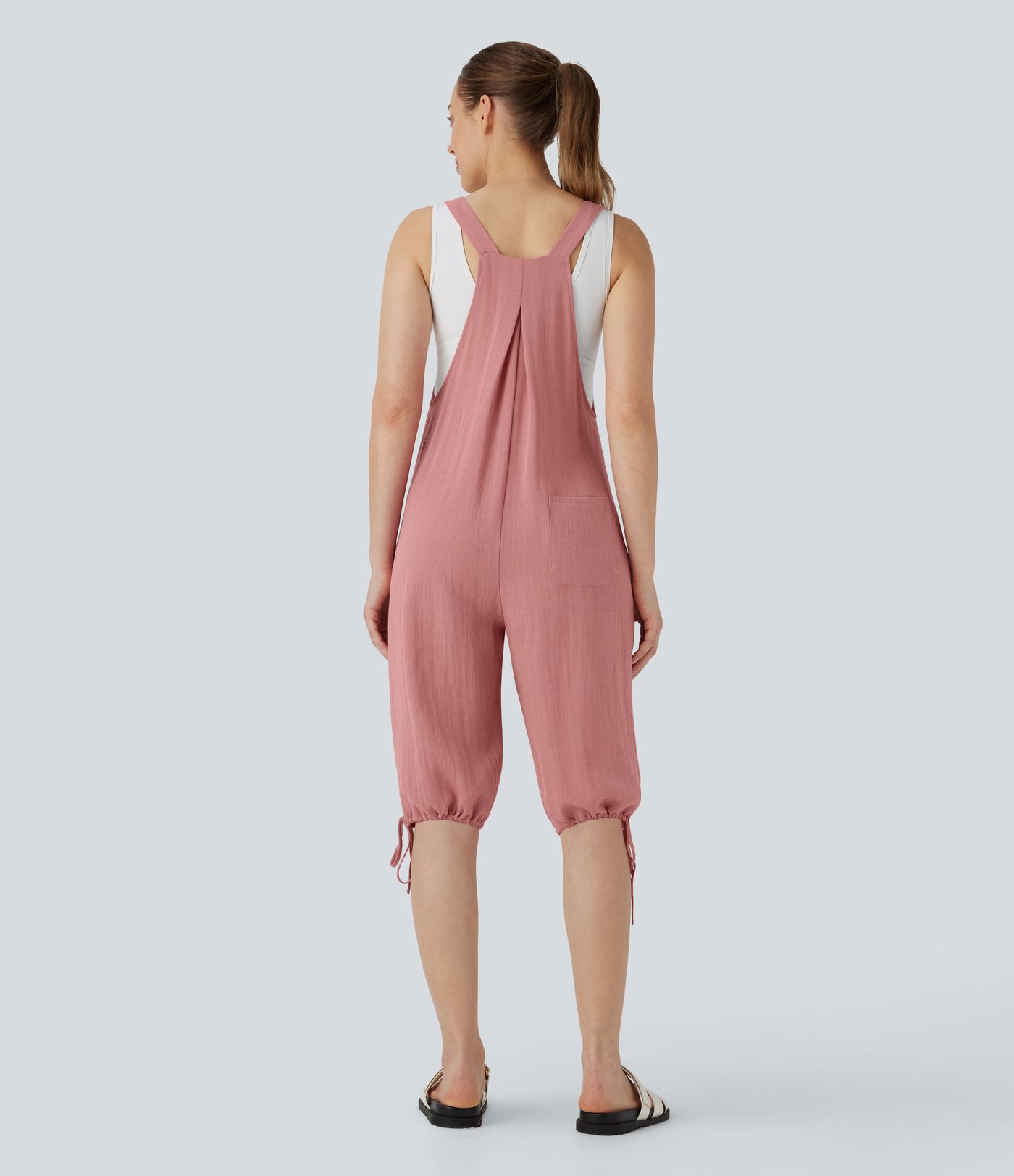 Lässiger Overall mit Leinengefühl, mehreren Taschen, verstellbaren Trägern und Kordelzug