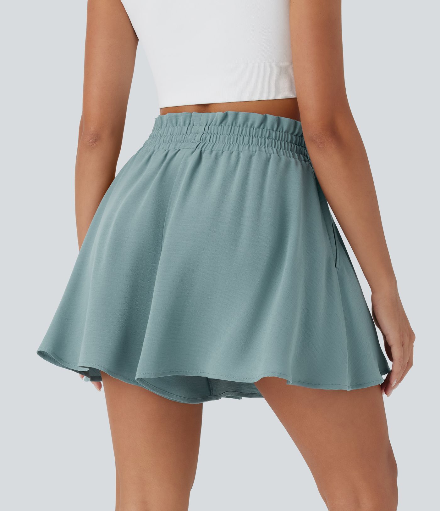 Paper Bag High Waist Drawstring Side Pocket Casual Linen-Feel Wide Leg Shorts