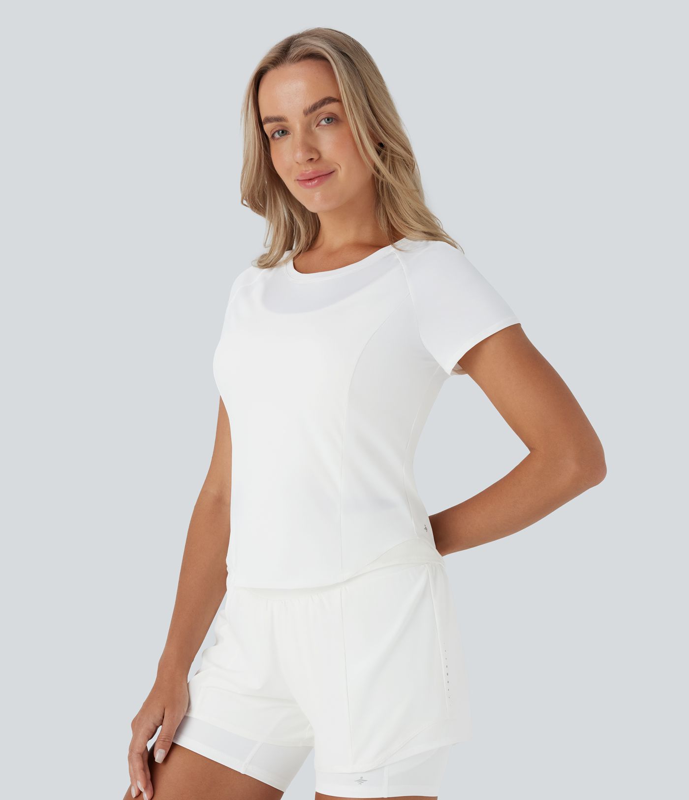 Reflective Round Neck Short Sleeve Contrast Mesh Cut Out  Quick Dry Running Sports Top