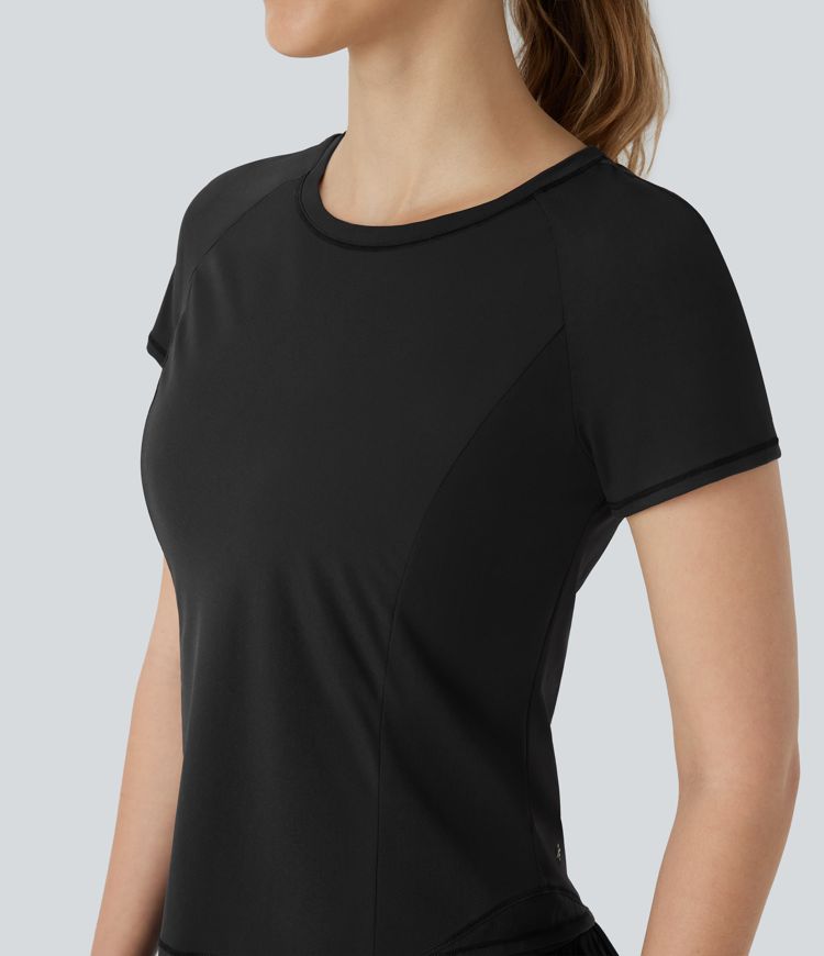 Reflective Round Neck Short Sleeve Contrast Mesh Cut Out Cool Touch Quick Dry Running Sports Top