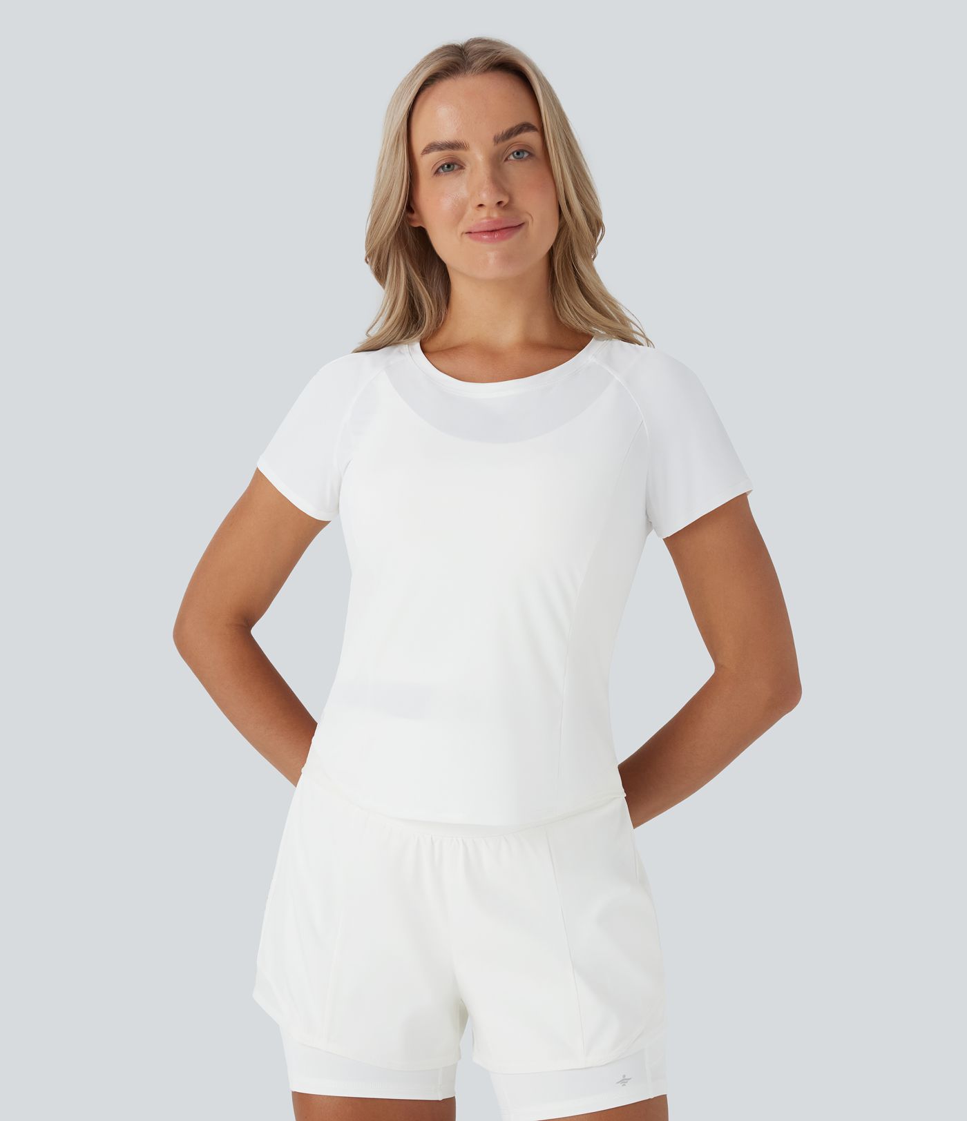 Reflective Round Neck Short Sleeve Contrast Mesh Cut Out  Quick Dry Running Sports Top