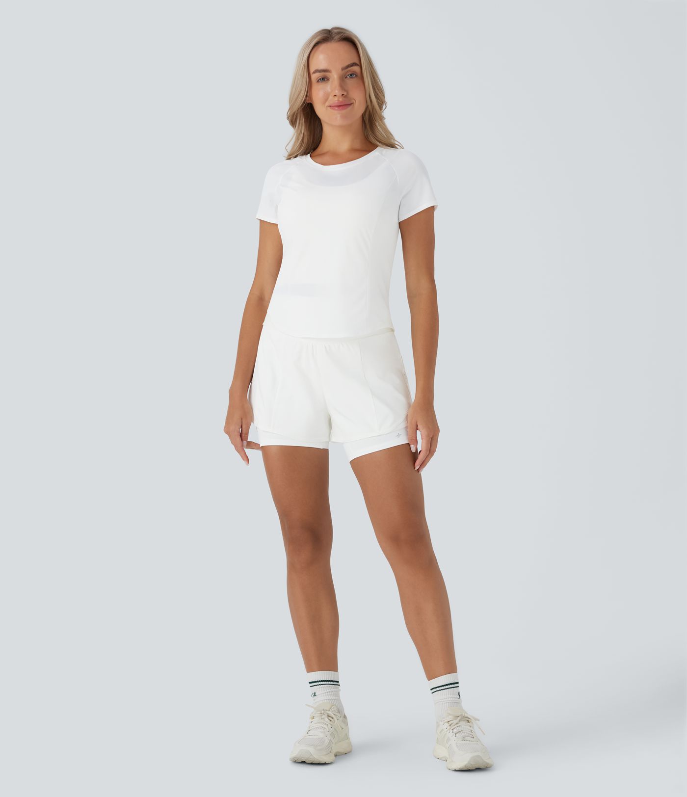 Reflective Round Neck Short Sleeve Contrast Mesh Cut Out  Quick Dry Running Sports Top