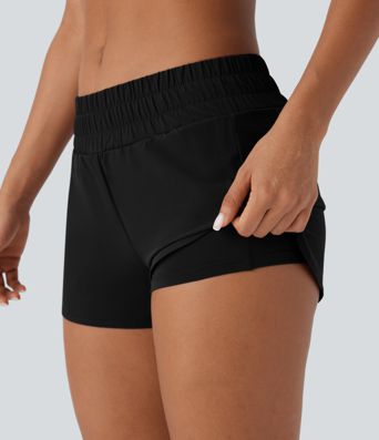 Pantalón corto Breezeful™ correr tiro bajo múltiple bolsillo 2 en 1 dobladillo curvo secado rápido 6.3cm