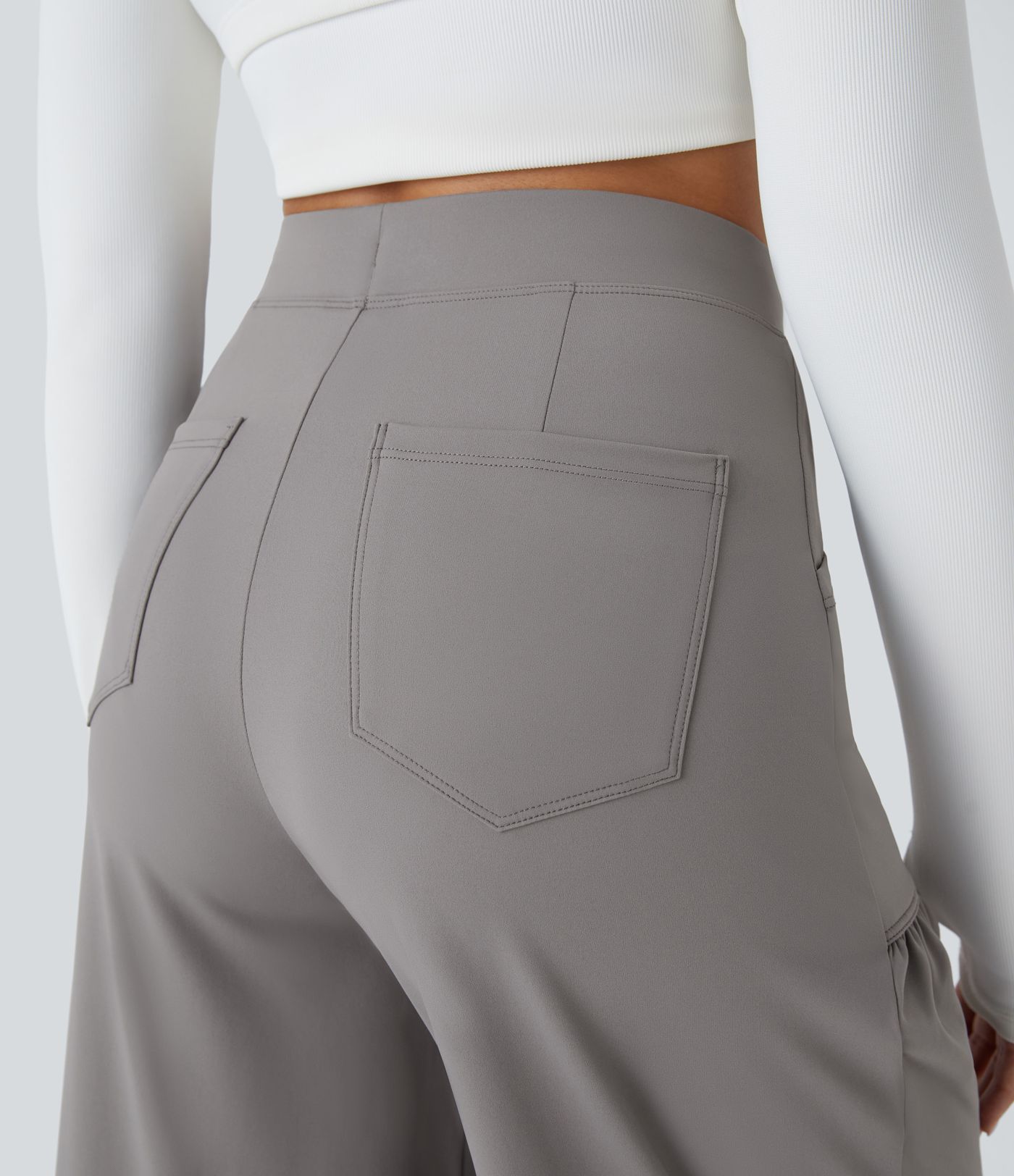 High Waisted Drawstring Pockets Wide Leg Yoga Pants