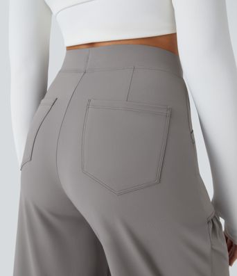 High Waisted Drawstring Pockets Wide Leg Yoga Pants