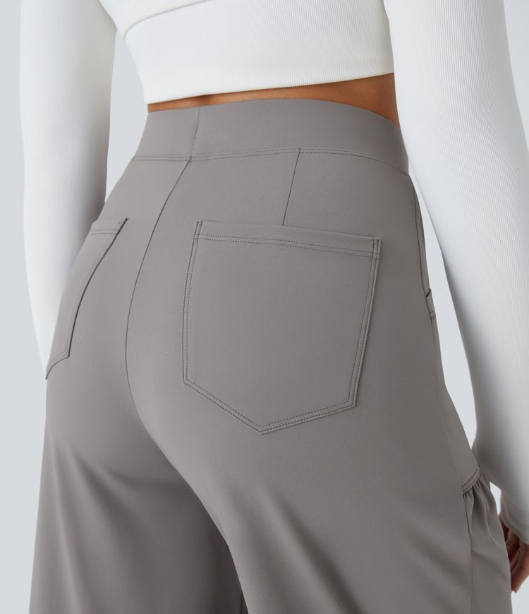 High Waisted Drawstring Pockets Wide Leg Yoga Pants